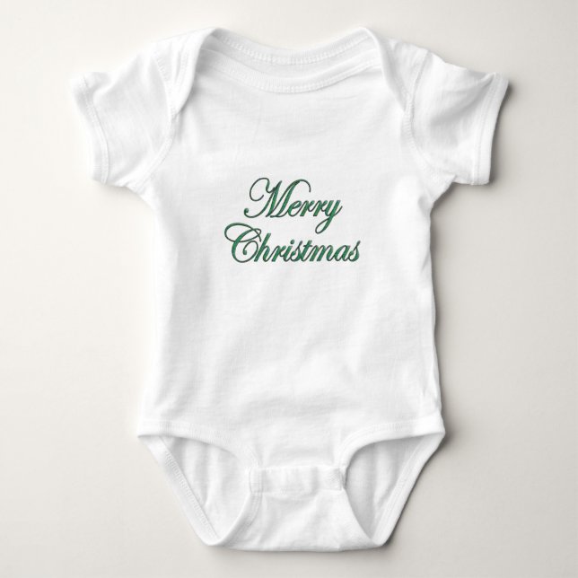 Body Para Bebê Festive Merry Christmas Script in Green Glitter  (Frente)