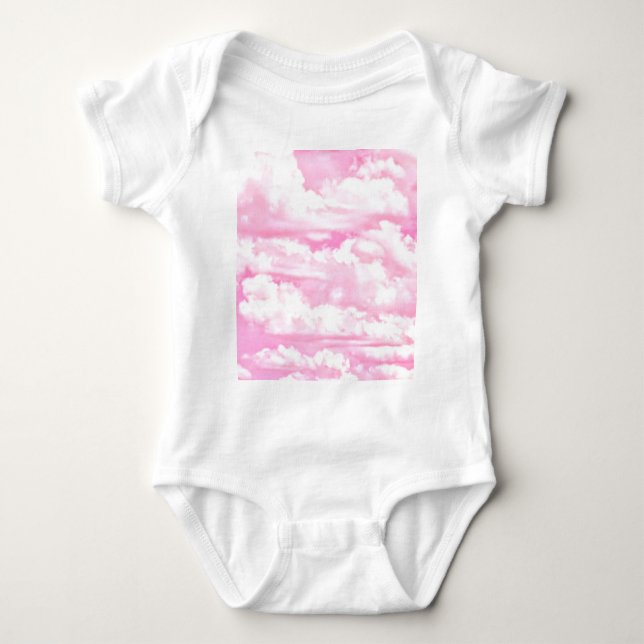 Body Para Bebê Festive Pink Rose Clouds (Frente)