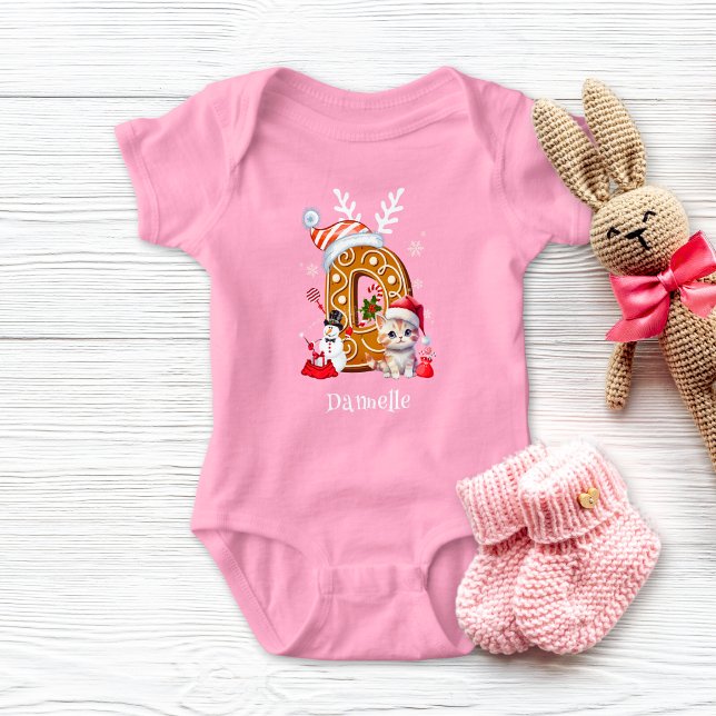 Body Para Bebê Festivo Natal Kitten Gingerpão - Letra D Menina (Criador carregado)