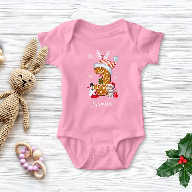 Body Para Bebê Festivo Natal Kitten Gingerpão - Letra J (Criador carregado)