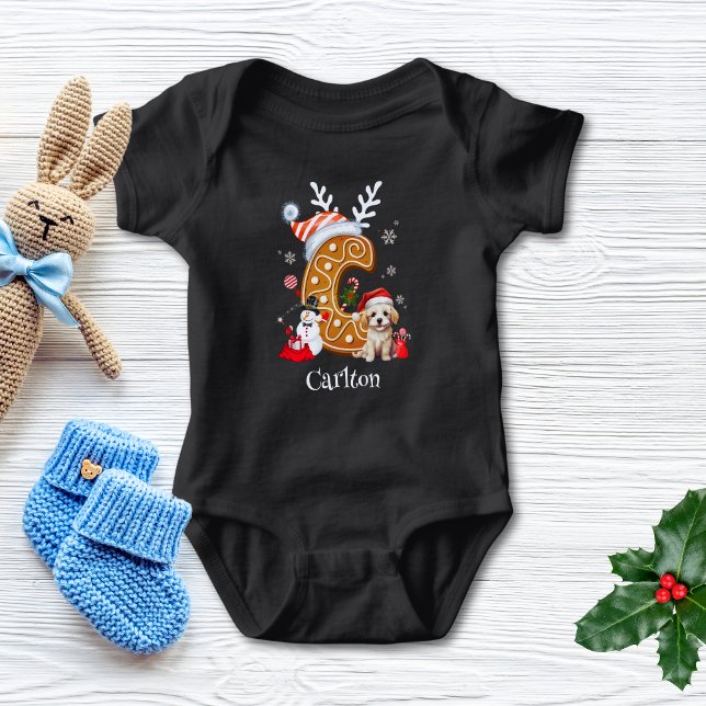 Body Para Bebê Festivo Natal Puppy Gingerpão - Letra C Boy (Criador carregado)