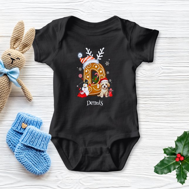 Body Para Bebê Festivo Natal Puppy Gingerpão - Letra D Boy (Criador carregado)