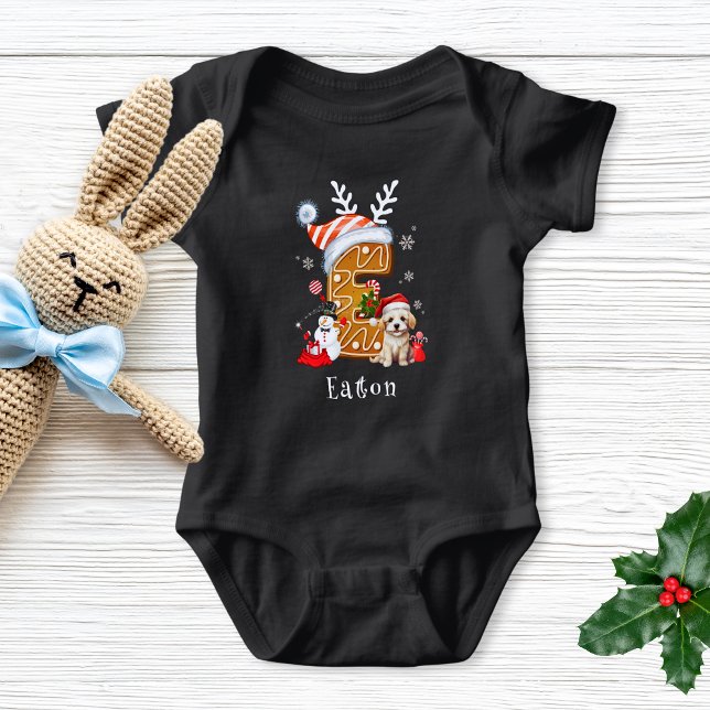 Body Para Bebê Festivo Natal Puppy Gingerpão - Letra E Boy (Criador carregado)