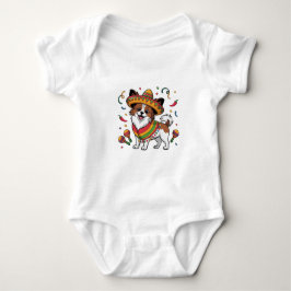 Body Para Bebê Fiesta Papillon Dog Vestindo Sombrero e Sarape