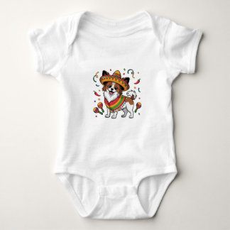 Body Para Bebê Fiesta Papillon Dog Vestindo Sombrero e Sarape