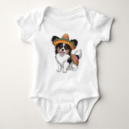 Body Para Bebê Fiesta Papillon Dog Vestindo Sombrero e Sarape