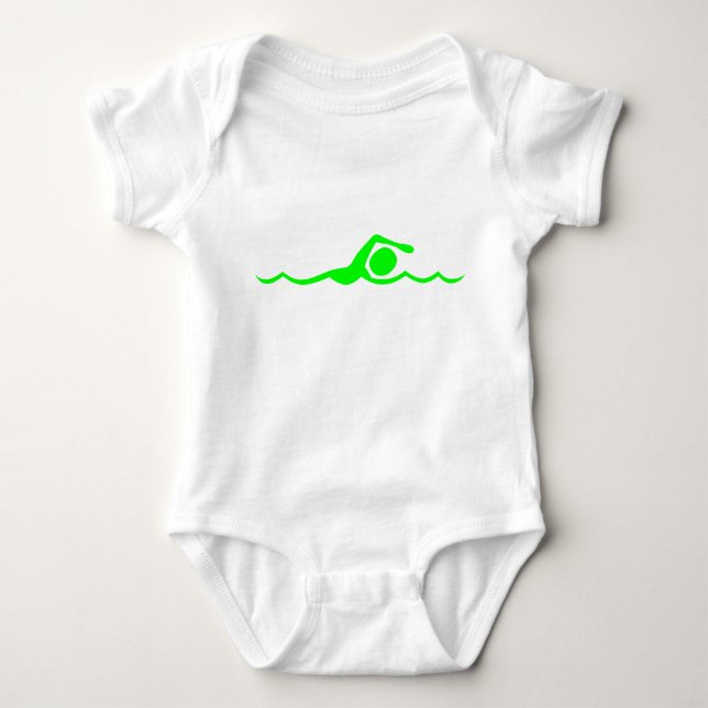 Body Para Bebê Figura de Natação - Verde (Frente)