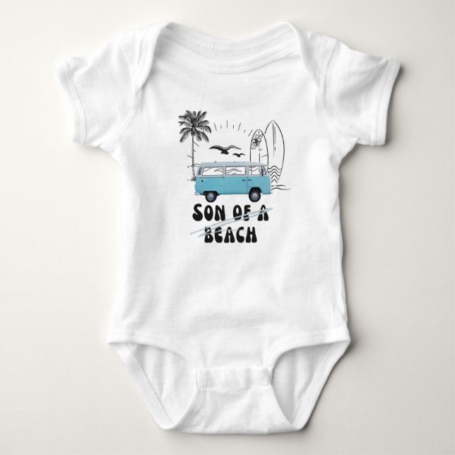 Body Para Bebê Filho de surfista surf de praia (Frente)