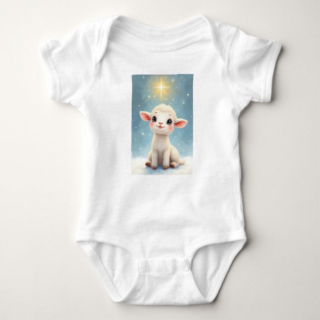 Body Para Bebê First Christmas Religious Heavens Little Lamb with (Frente)