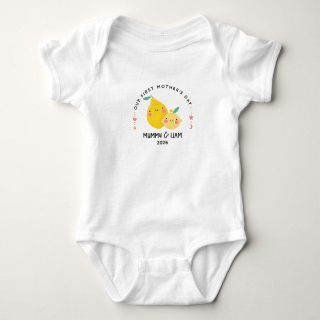 Body Para Bebê First Mother’s Day 2026 Cute Lemon Mom & Baby  (Frente)
