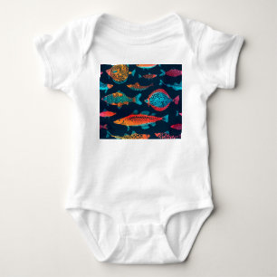 Body Para Bebê Fissuras por aquarela: Azul Profundo sem costura
