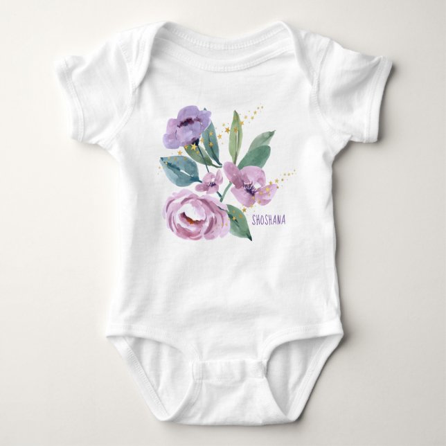 Body Para Bebê Fita De Bebê Floral Personalizada (Frente)