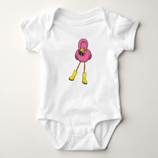 Body Para Bebê Flamingo at Raining with Rubber boots (Frente)