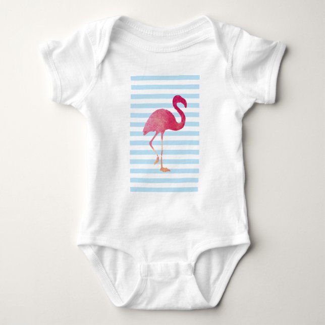 Body Para Bebê Flamingo, blue and white stripes (Frente)