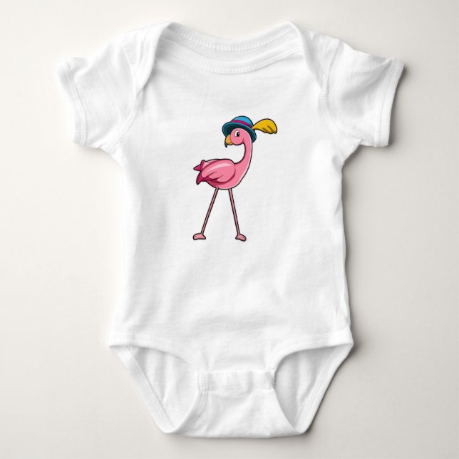 Body Para Bebê Flamingo com chapéu e pena (Frente)
