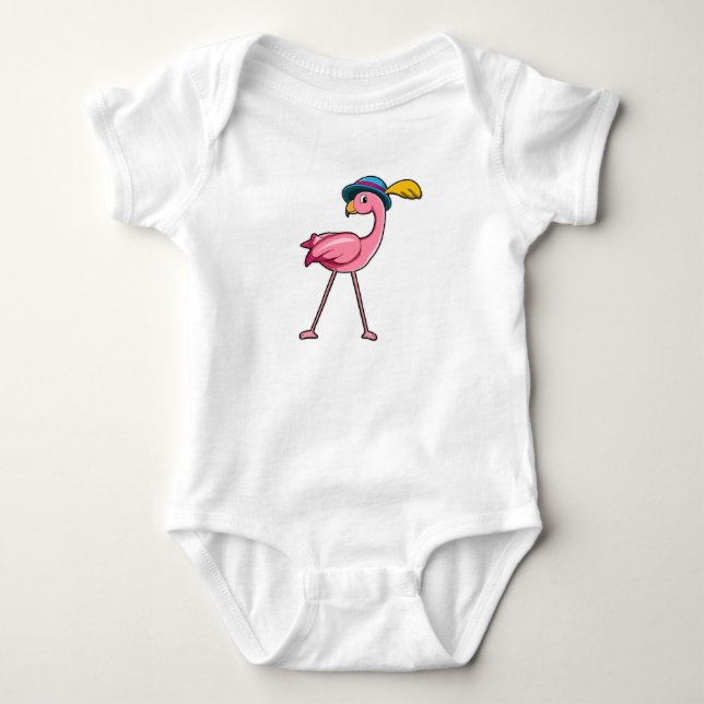 Body Para Bebê Flamingo com Chapéu & Pena (Frente)