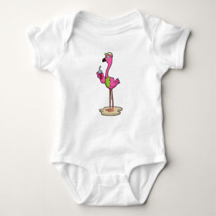Body Para Bebê Flamingo com óculos de sol e Boné