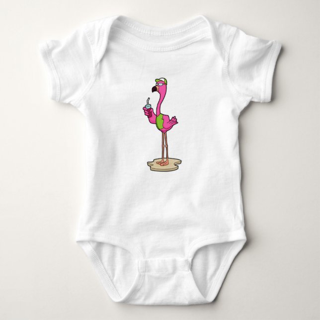 Body Para Bebê Flamingo com óculos de sol e Boné (Frente)