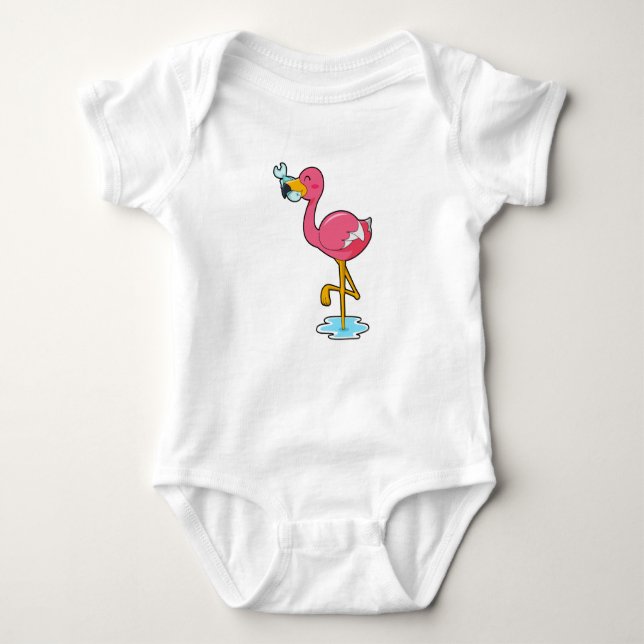 Body Para Bebê Flamingo com Peixe (Frente)