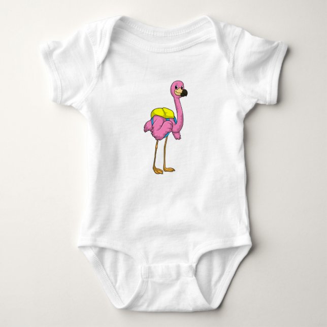 Body Para Bebê Flamingo como Alunos com saco escolar (Frente)