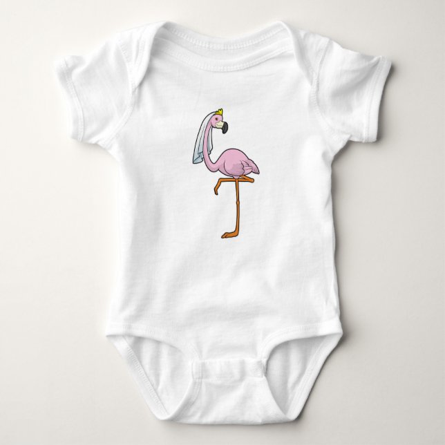 Body Para Bebê Flamingo como noiva no casamento com Veil (Frente)