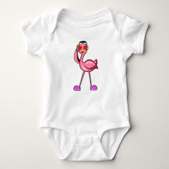 Body Para Bebê Flamingo como reformador com a bengala e o chapéu (Frente)