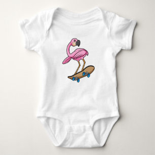 Body Para Bebê Flamingo como Skater com skate