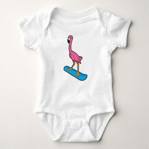 Body Para Bebê Flamingo como Snowboarder com Snowbaord