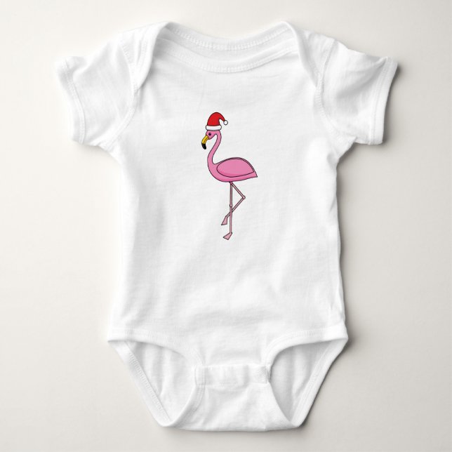 Body Para Bebê Flamingo de Natal com Santa Hat (Frente)
