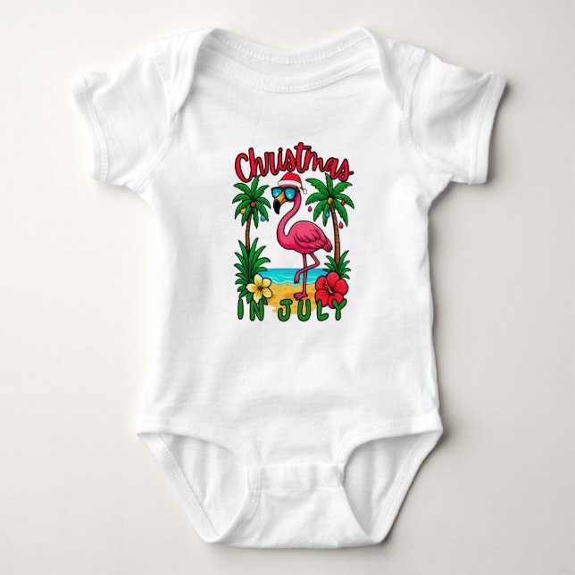 Body Para Bebê Flamingo de Natal em Julho (Frente)