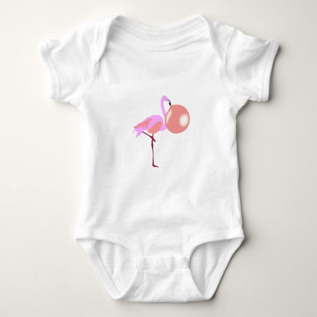 Body Para Bebê Flamingo Engraçado de Chiclete Sopando Bolha (Frente)