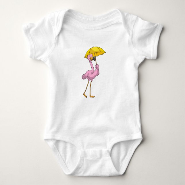 Body Para Bebê Flamingo na chuva com guarda-chuva (Frente)