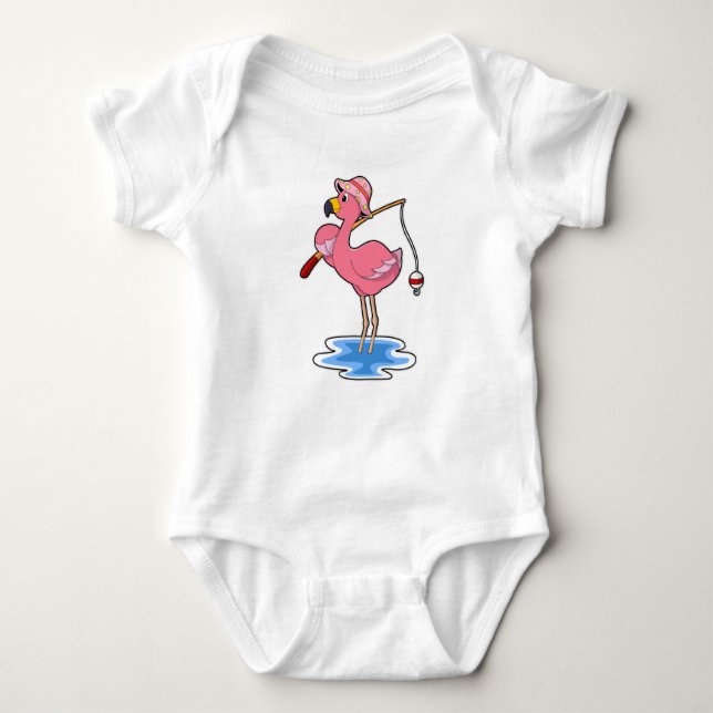 Body Para Bebê Flamingo na pesca com cana de pesca (Frente)