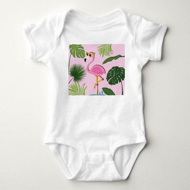 Body Para Bebê Flamingo Palm Sai Design Tropical (Frente)