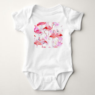 Body Para Bebê Flamingo Rosa: Watercolor Bird Floral