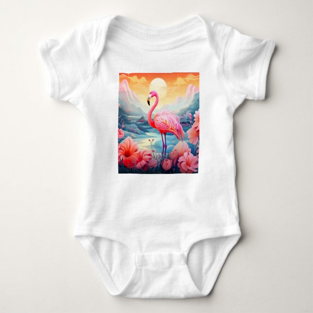 Body Para Bebê Flamingo Tropical com Flores (Frente)