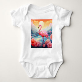 Body Para Bebê Flamingo Tropical com Flores
