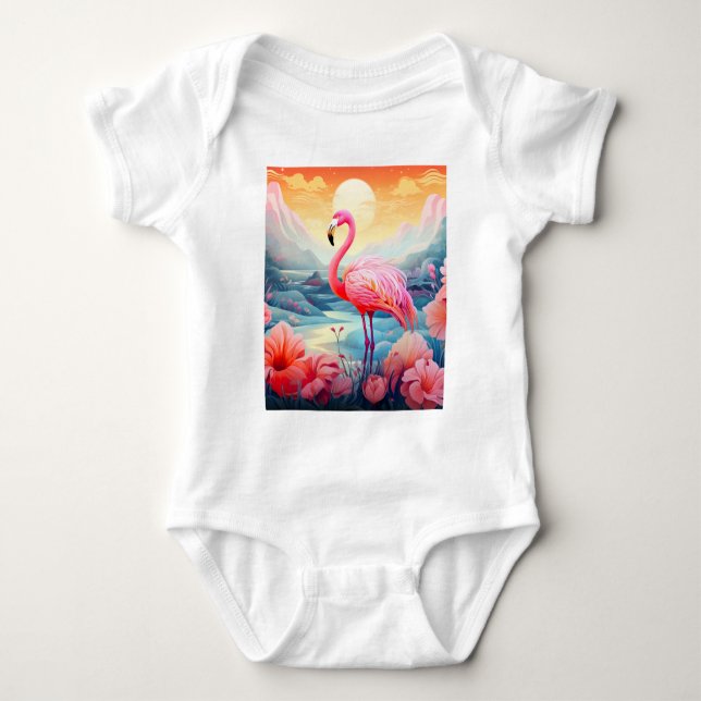 Body Para Bebê Flamingo Tropical com Flores (Frente)