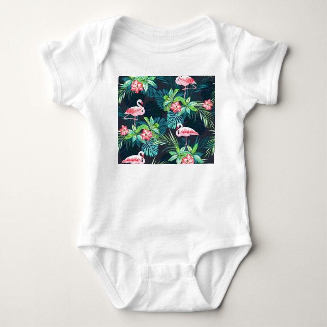 Body Para Bebê Flamingo Tropical: Padrão de Flores de Verão (Frente)