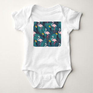 Body Para Bebê Flamingo, tucano: padrão das folhas tropicais