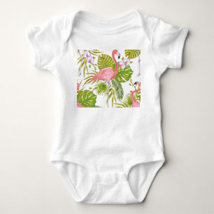 Body Para Bebê flamingos cor-de-rosa, orquídeas: padrão de aquare
