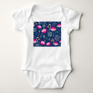 Body Para Bebê Flamingos Rosa: Padrão Gráfico Escuro