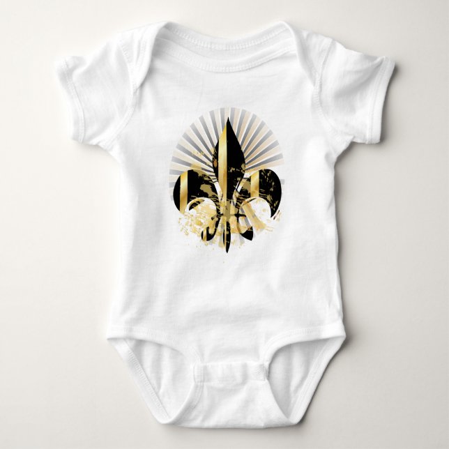 Body Para Bebê Fleur de Lis, preto e Dourado (Frente)