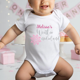 Body Para Bebê Floco de neve de prata rosa-rosa da Onederland Win