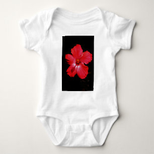 Body Para Bebê Flor de Hibiscus Vermelho Rosa-Quente a Preto