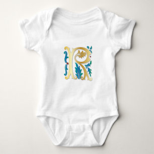 Body Para Bebê Flor de lis do monograma da letra R