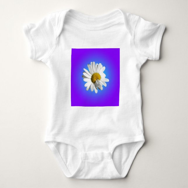 Body Para Bebê Flor de Margarida Branca Gradiente Azul Roxo (Frente)