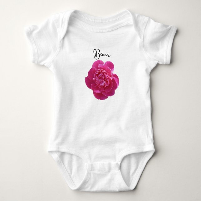 Body Para Bebê Flor de Peônias Rosa Vibrante Personalizado (Frente)