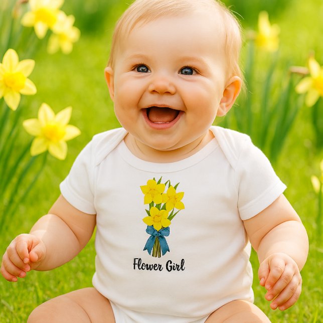 Body Para Bebê Flor Girl with Yellow Daffodils (Our Flower Girl bodysuit brings sunshine to every giggle and grassy moment.)