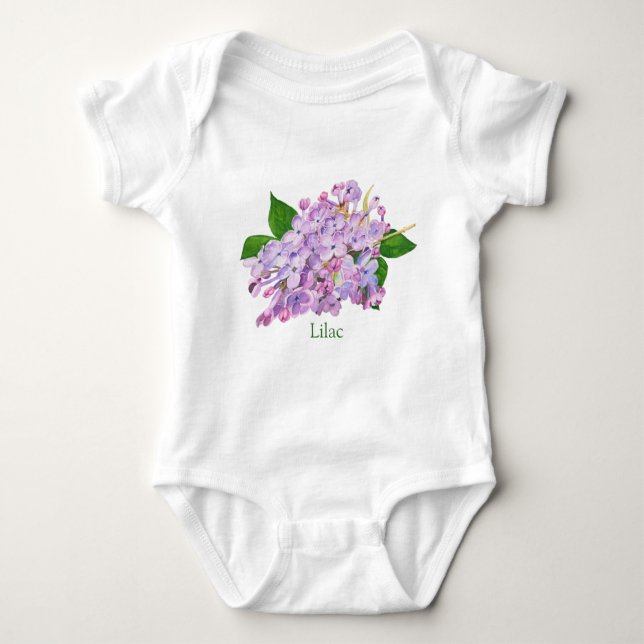 Body Para Bebê Flor lilás, cor d'água púrpura, T-Shirt (Frente)